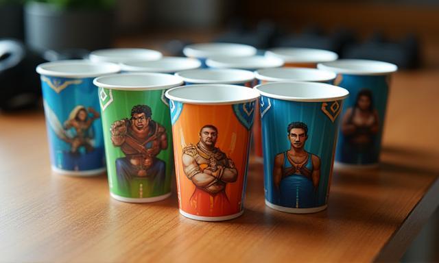 Becher mit gedruckten Game-Charakter-Illustrationen, lizenzfreie und eigene Uploads