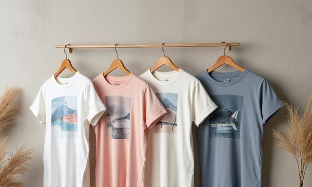 Verschiedene T-Shirts aus Bio-Baumwolle und Funktionsstoffen mit individuellen Drucken